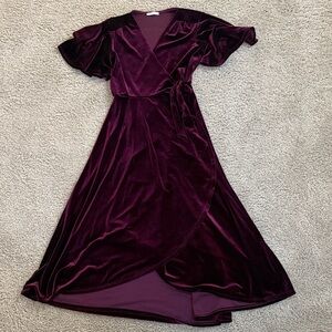 Soprano | Velvet Wrap Midi Dress in Plum | Size M